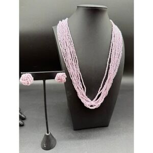 Vintage Lavender Seed Bead Necklace and Earrings Set Multi‎ Strand